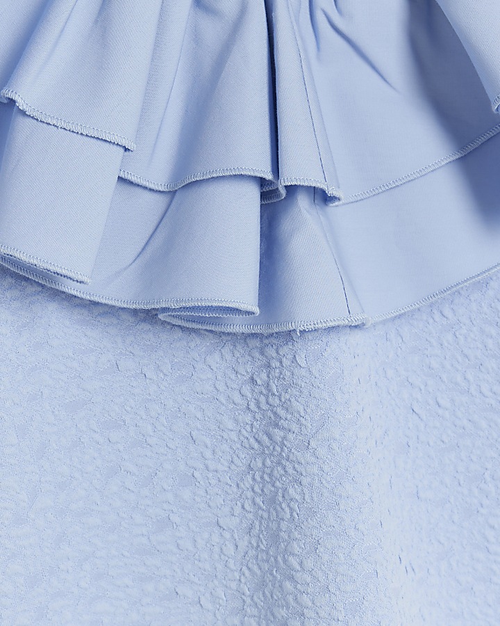 Blue Textured Frill Top