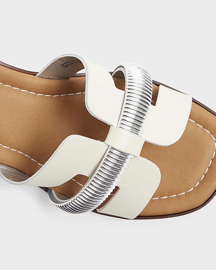 Ecru leather cut out heeled sandals