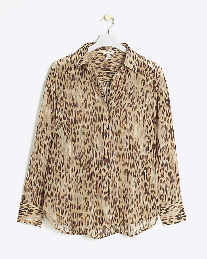 Beige leopard print glitter shirt
