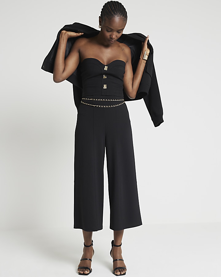 Black cropped wide leg trousers