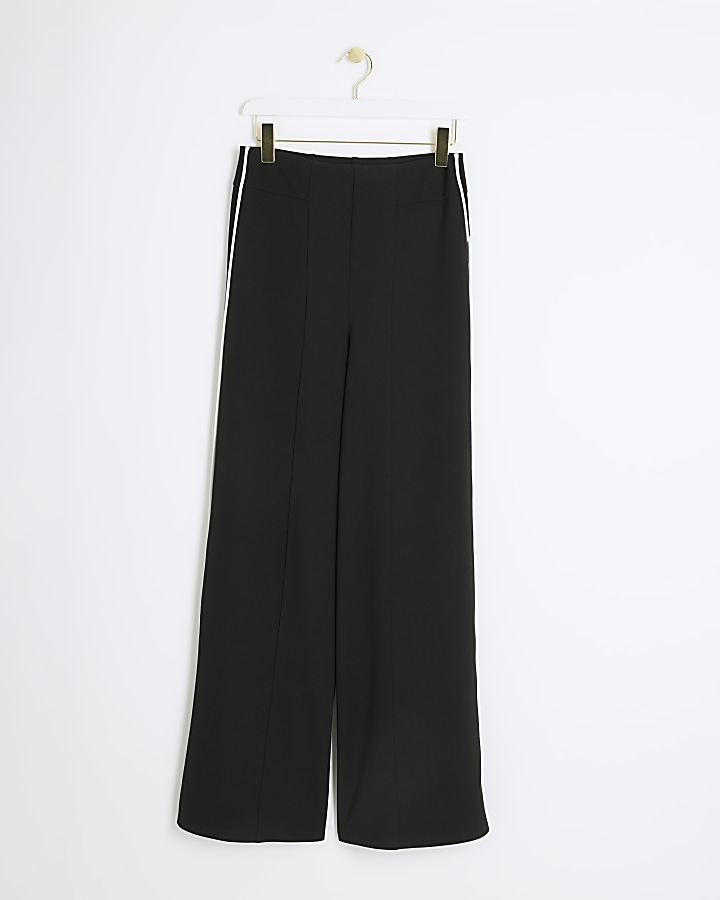 Black Taped Wide Leg Trousers