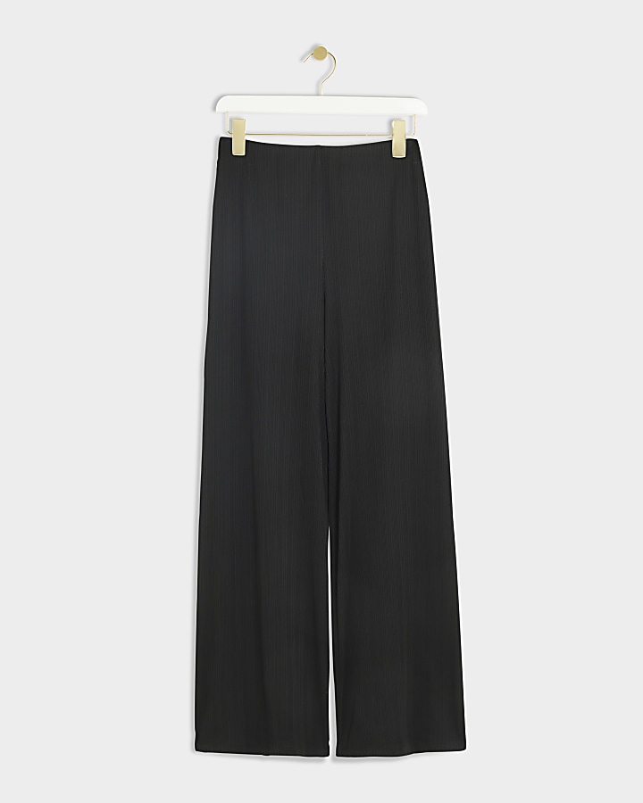 Black ribbed wide leg trousers