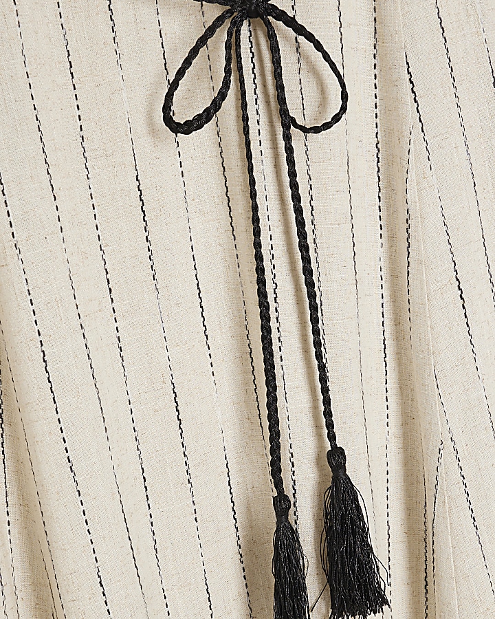 Beige stripe belted swing maxi dress