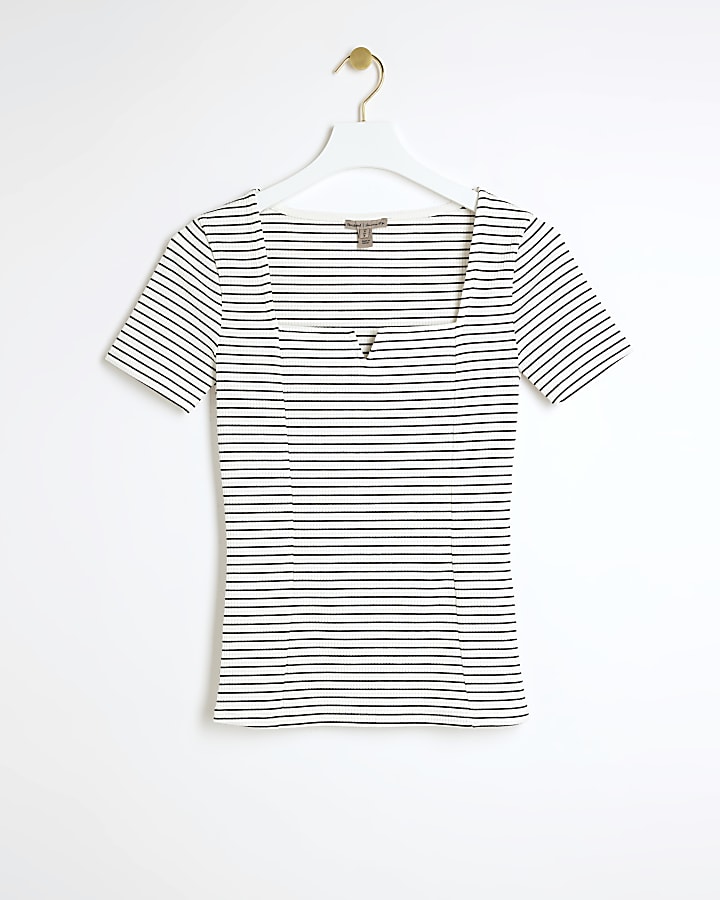 White stripe square neck t-shirt