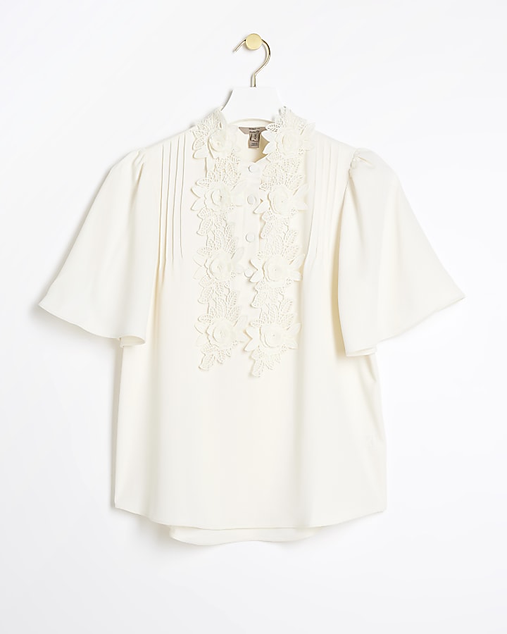 Cream flower detail blouse