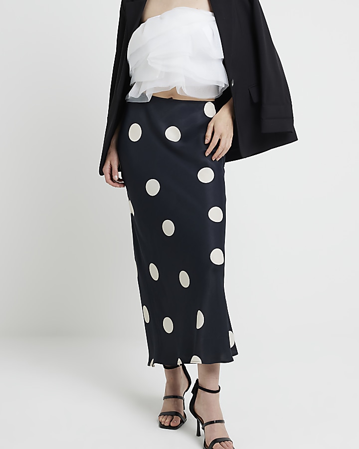Black satin spot maxi skirt