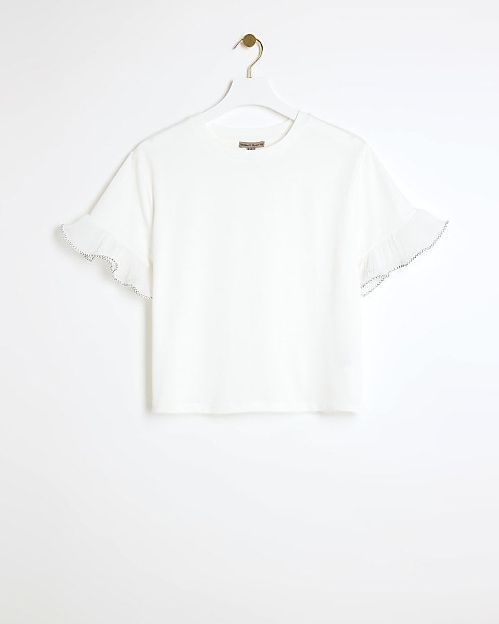 White stitch frill sleeve t-shirt