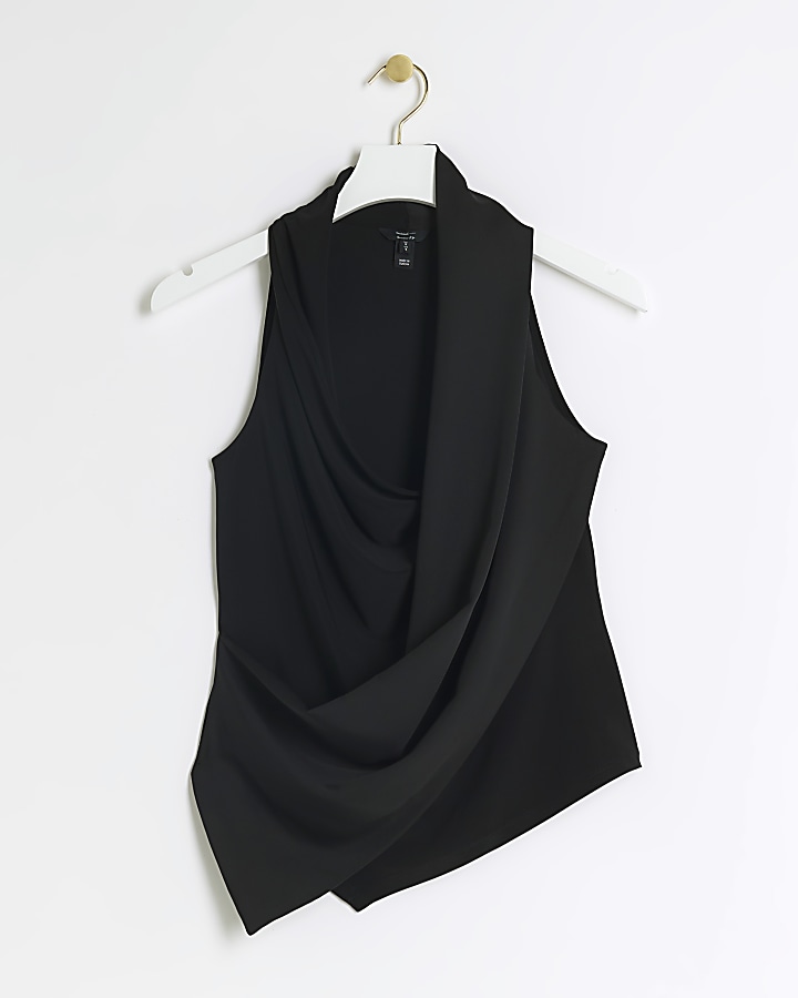 Black wrap drape top