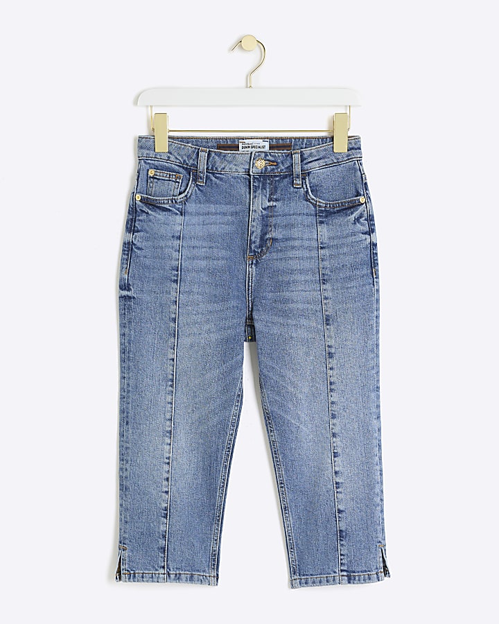 Blue slim straight cropped jeans