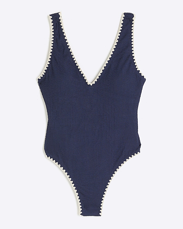 Navy Textured Whipstitch Swimsuit