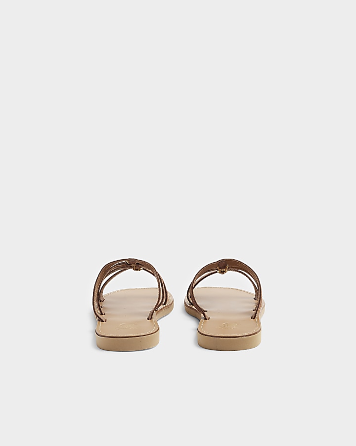 Brown suede hardware detail mule sandals