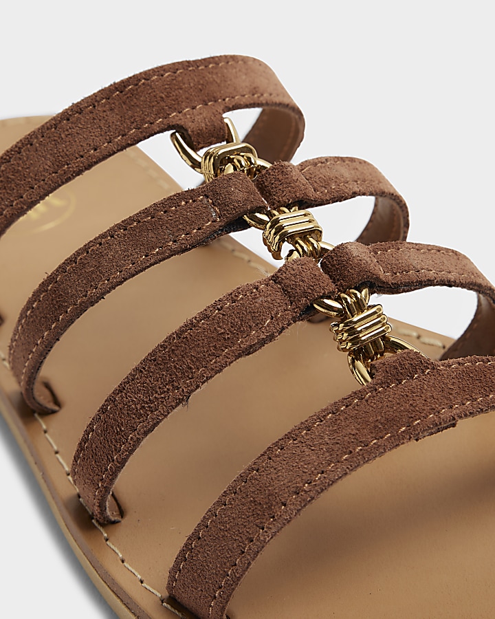 Brown suede hardware detail mule sandals