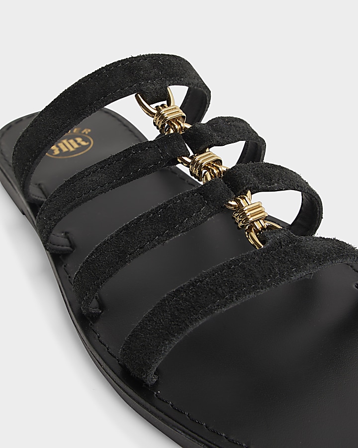 Black suede hardware detail mule sandals