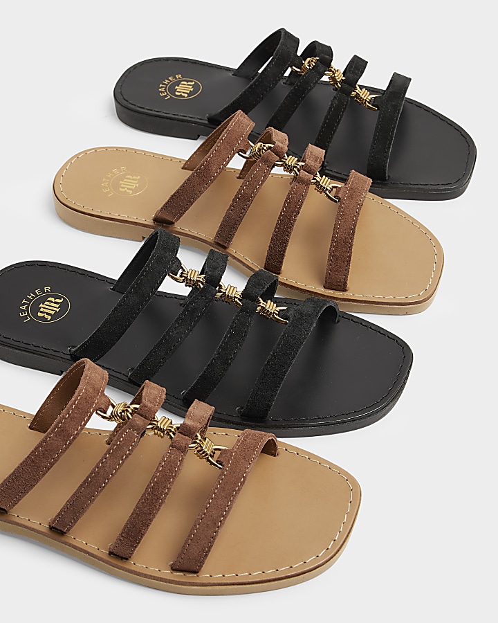 Black suede hardware detail mule sandals