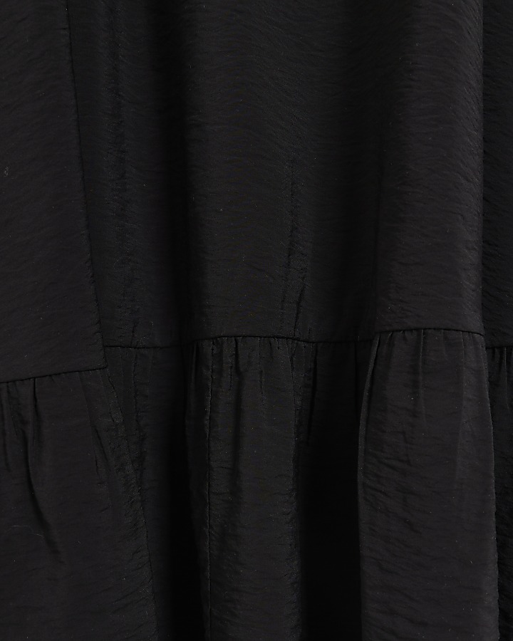 Black belted frill sleeve shift maxi dress