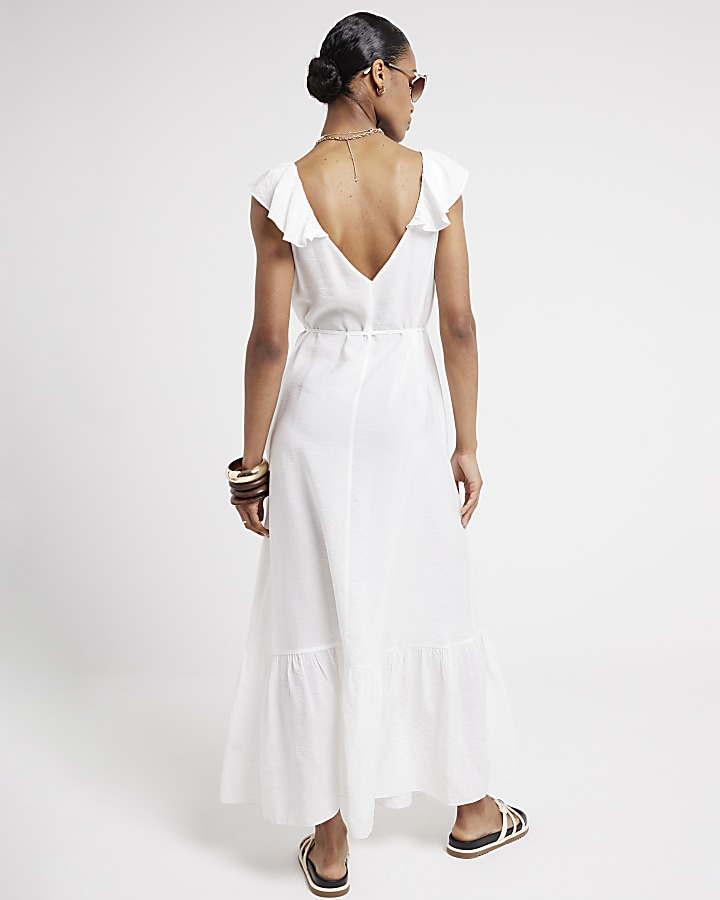 White frill sleeve swing maxi dress