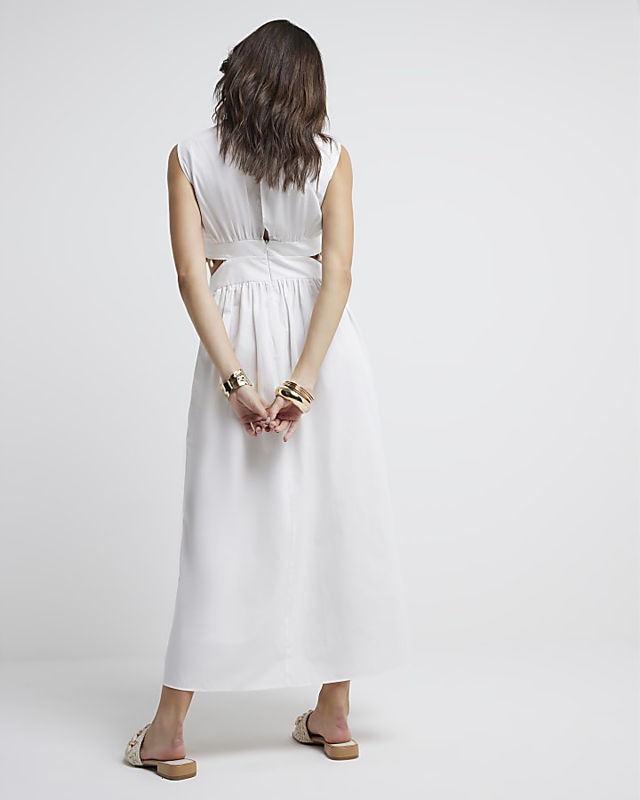 White cut out shell trim swing maxi dress