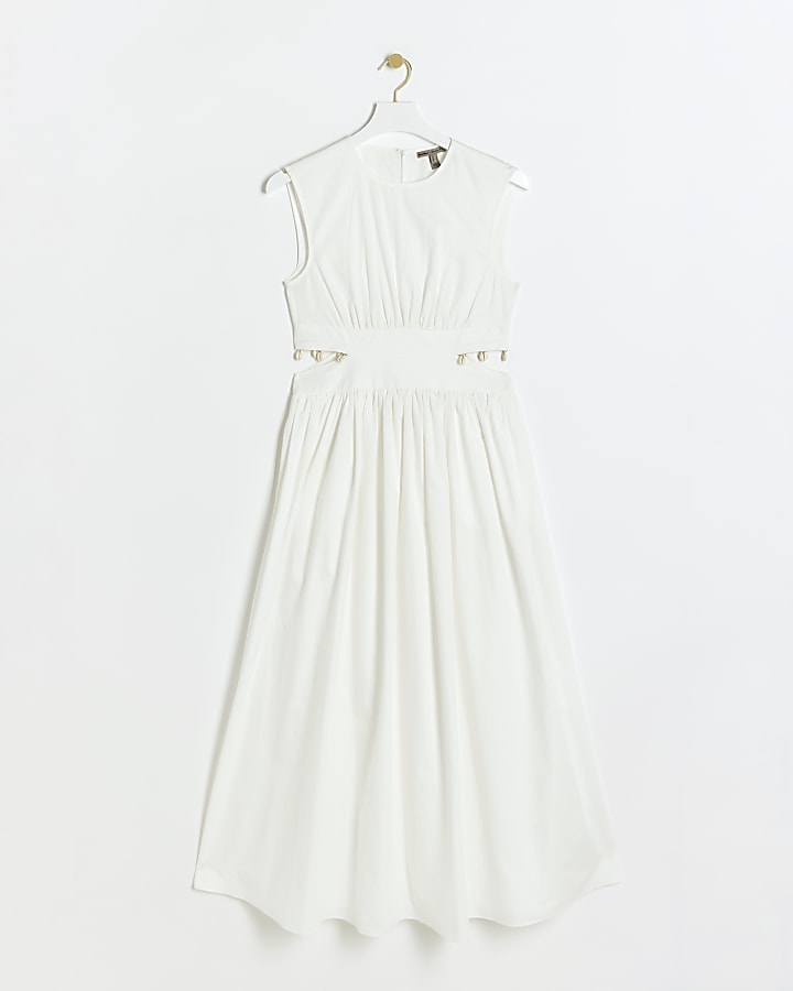 White cut out shell trim swing maxi dress