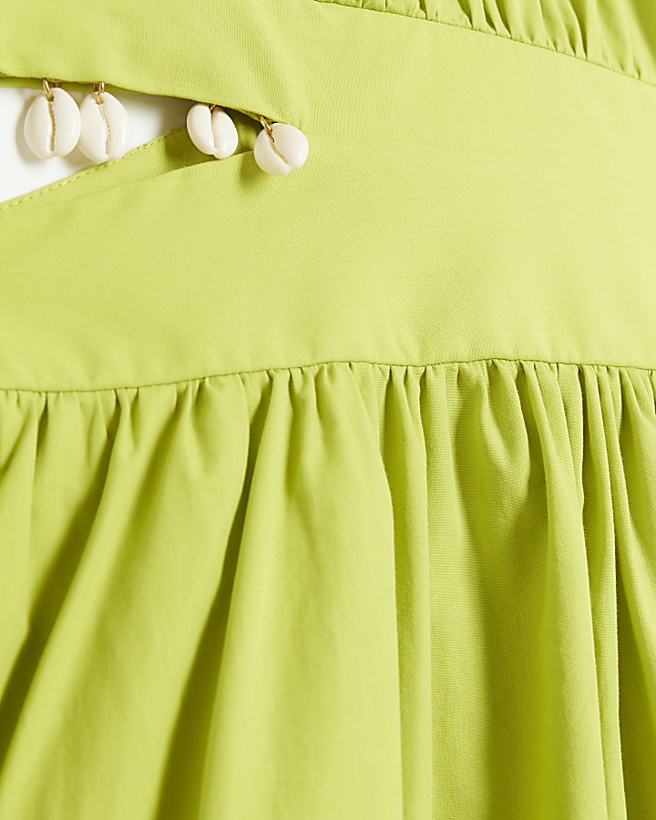 Green cut out shell trim swing maxi dress