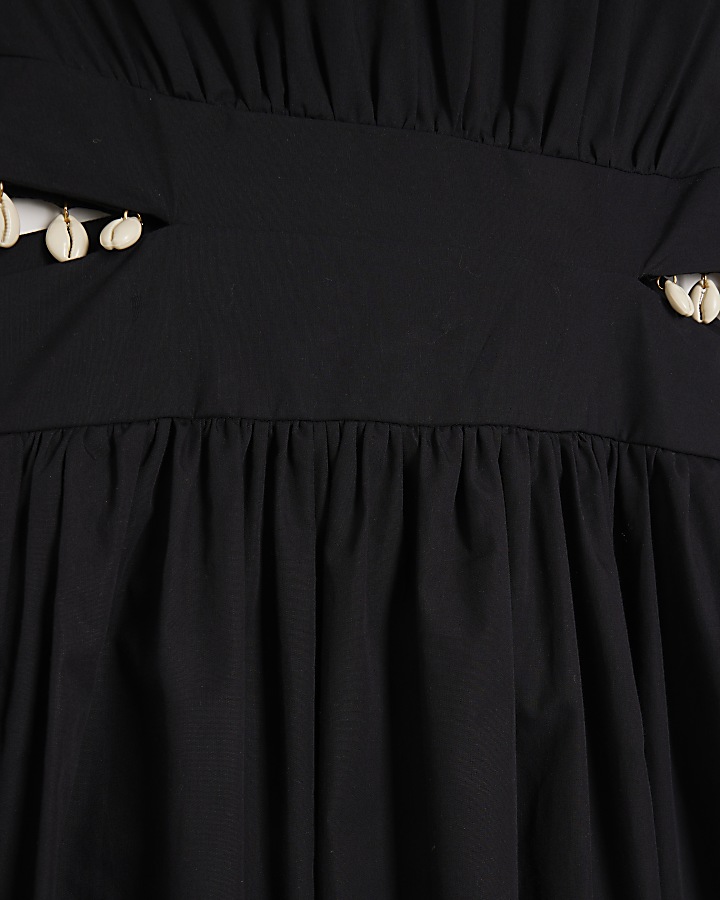 Black cut out shell trim swing maxi dress