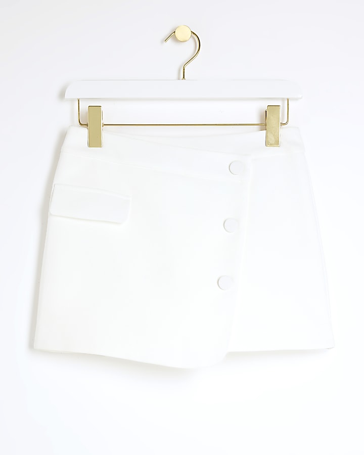 White tailored wrap mini skort