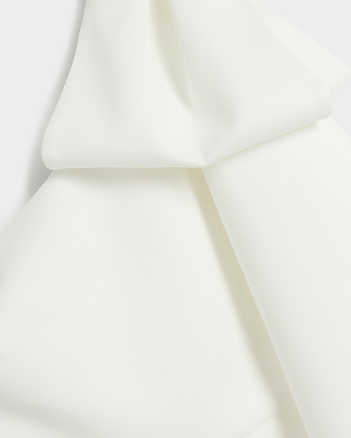 White one shoulder bow bodycon midi dress