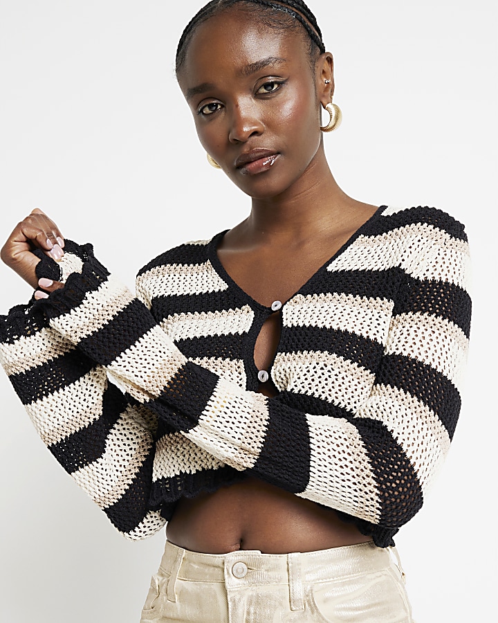Black crochet stripe cardiagan