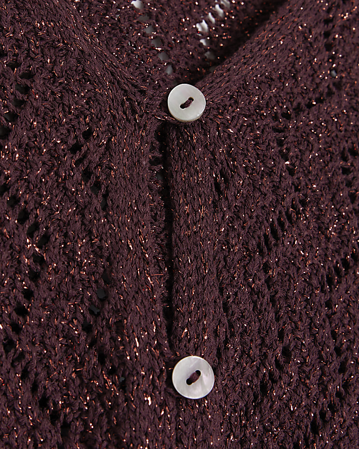 Purple crochet glitter button up cardigan