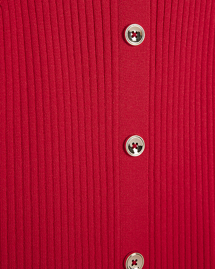 Red button through ribbed vest top