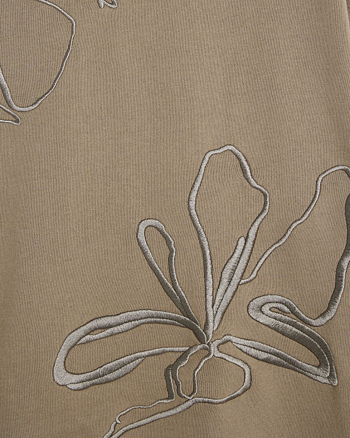 Beige Embroidered Flower Sweatshirt