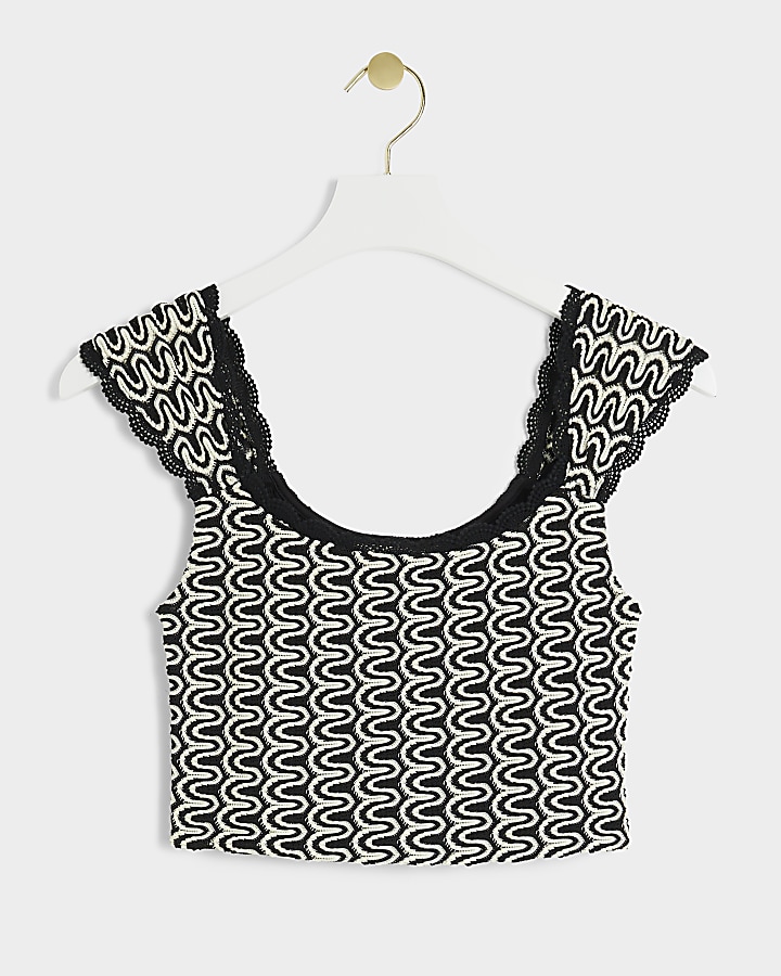 Black crochet geometric crop top