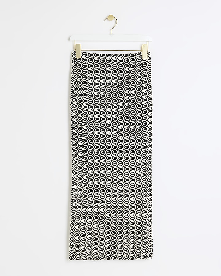 Black crochet geometric midi skirt