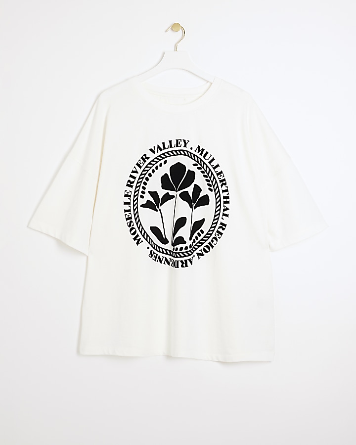 Plus Cream floral graphic t-shirt