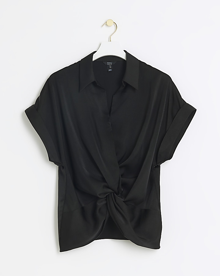 Black front knot blouse