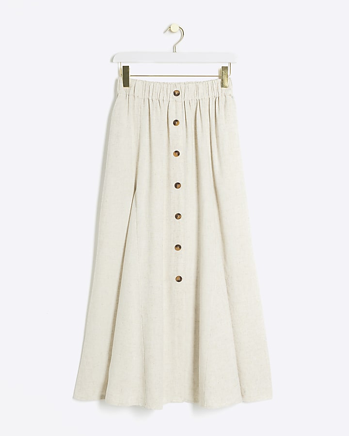 Beige linen blend maxi skirt