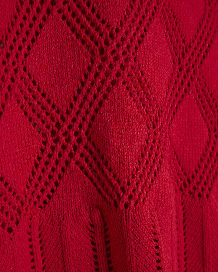 Red crochet tie back long sleeve top