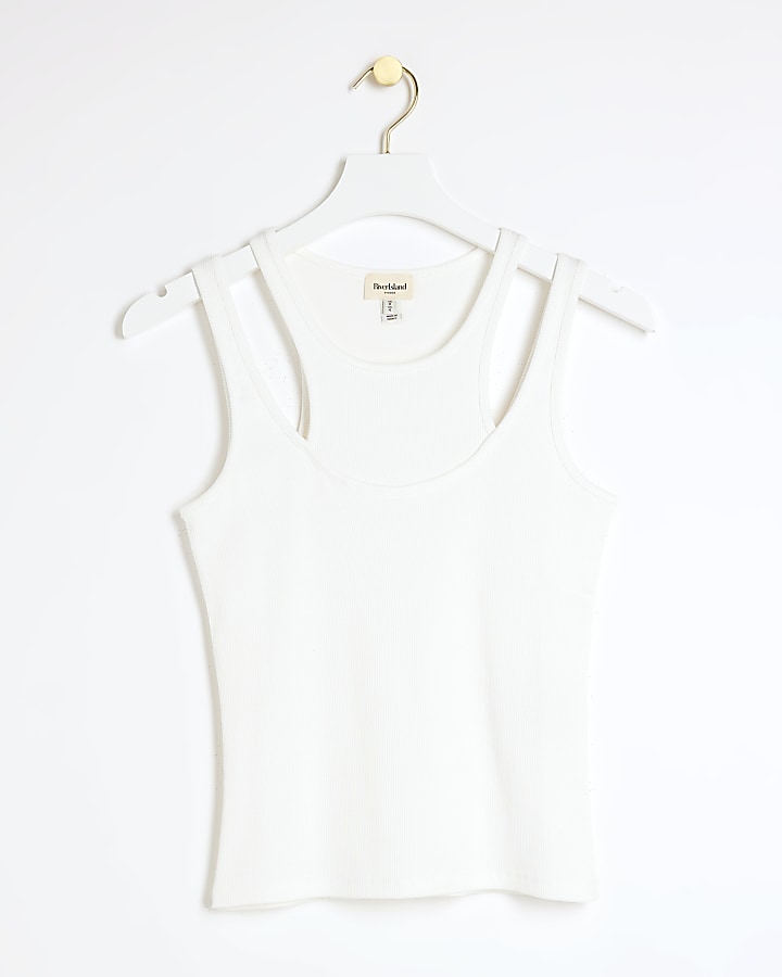 White ribbed 2 in 1 tank top