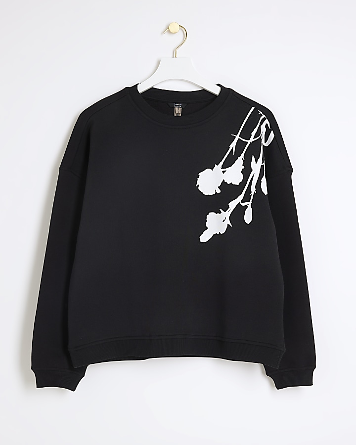 Black floral graphic print sweatshirt