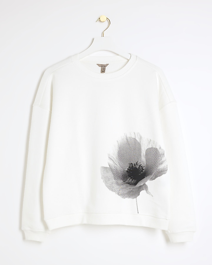 White blurred flower graphic sweatshirt