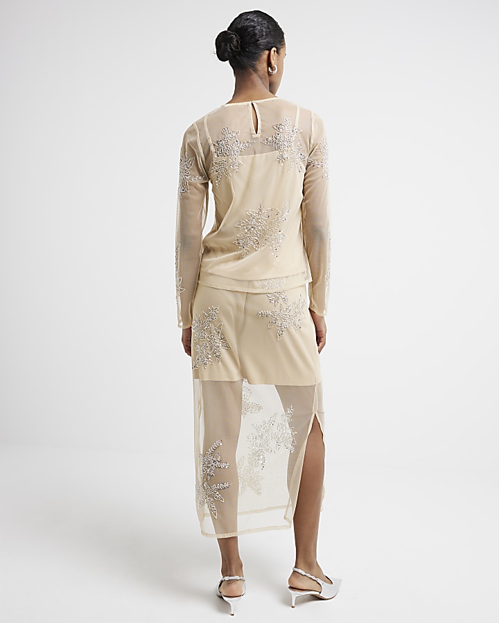 Abbie Mesh Detail Knit Midi Skirt