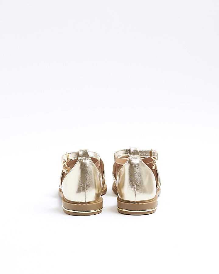 Gold Peep Toe Flat Sandals