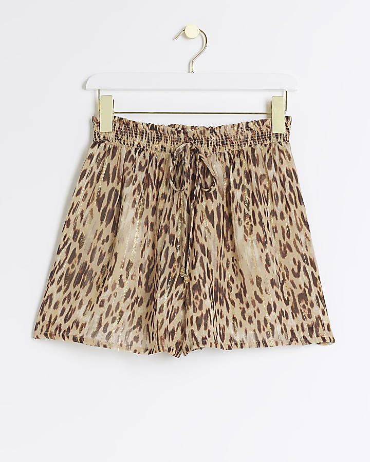 Brown leopard print glitter shorts