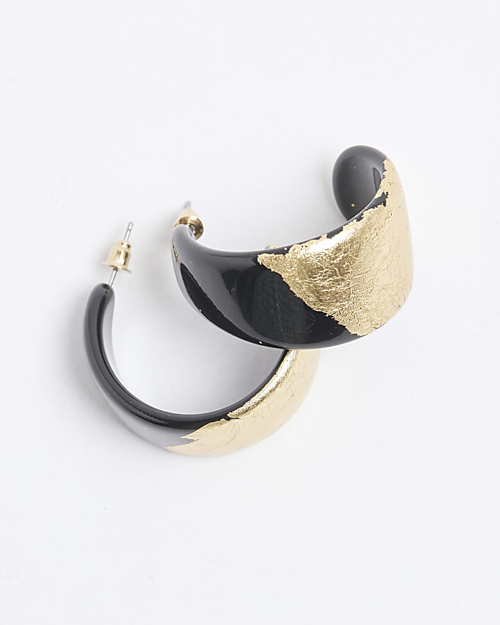Black foil detail hoop earrings