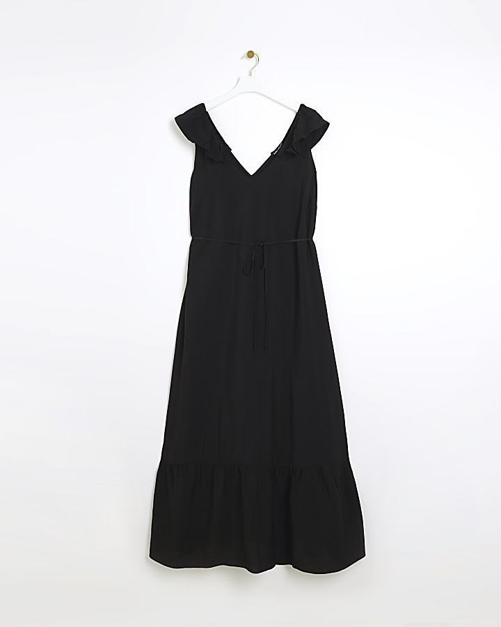 Plus Black Frill Sleeve Shift Maxi Dress | River Island