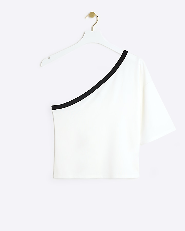 White one shoulder taped t-shirt