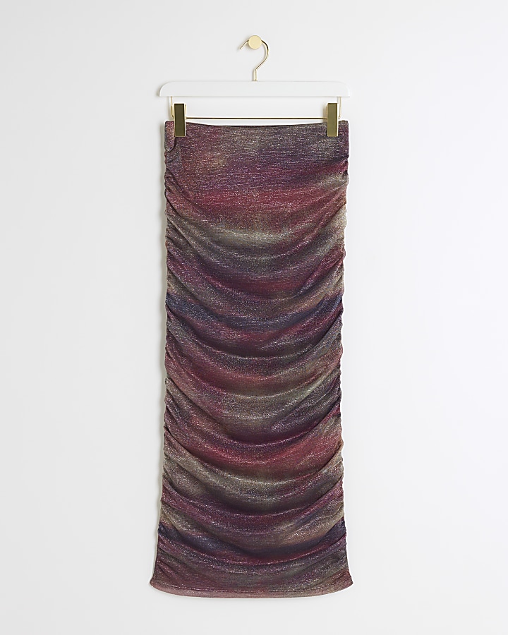 Purple ombre mesh midi skirt