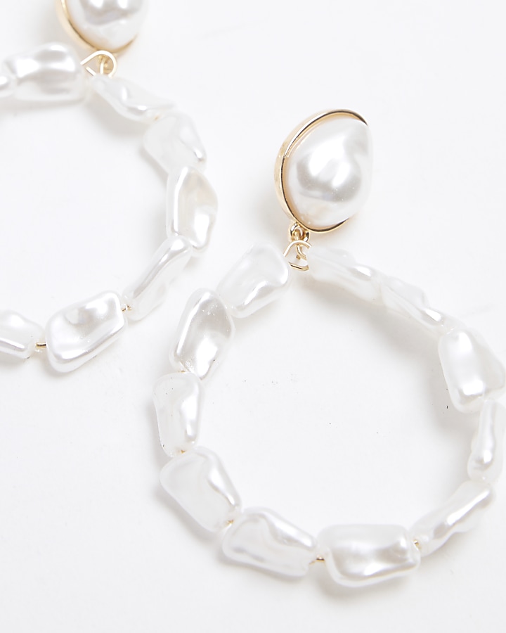 White pearl circle earrings