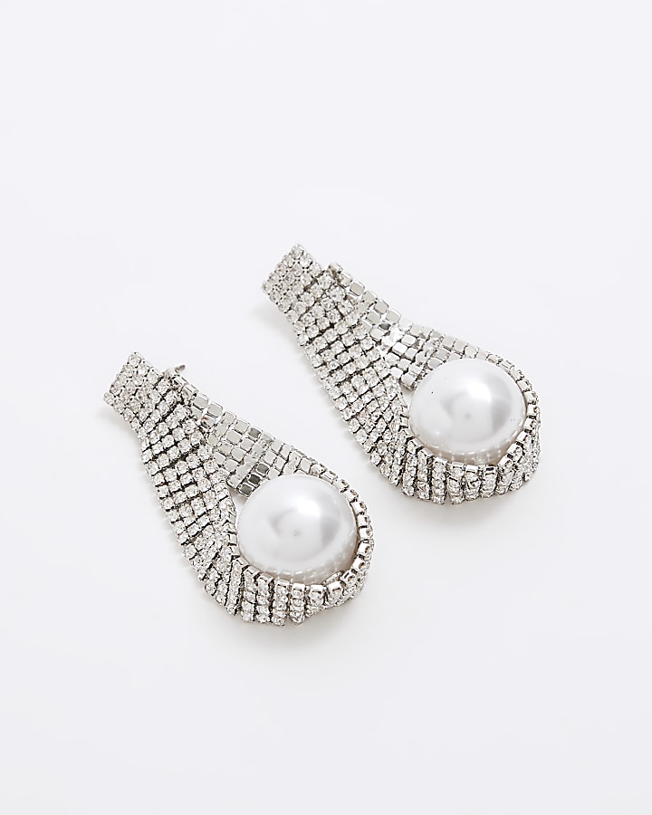 Silver colour stone hoop earrings