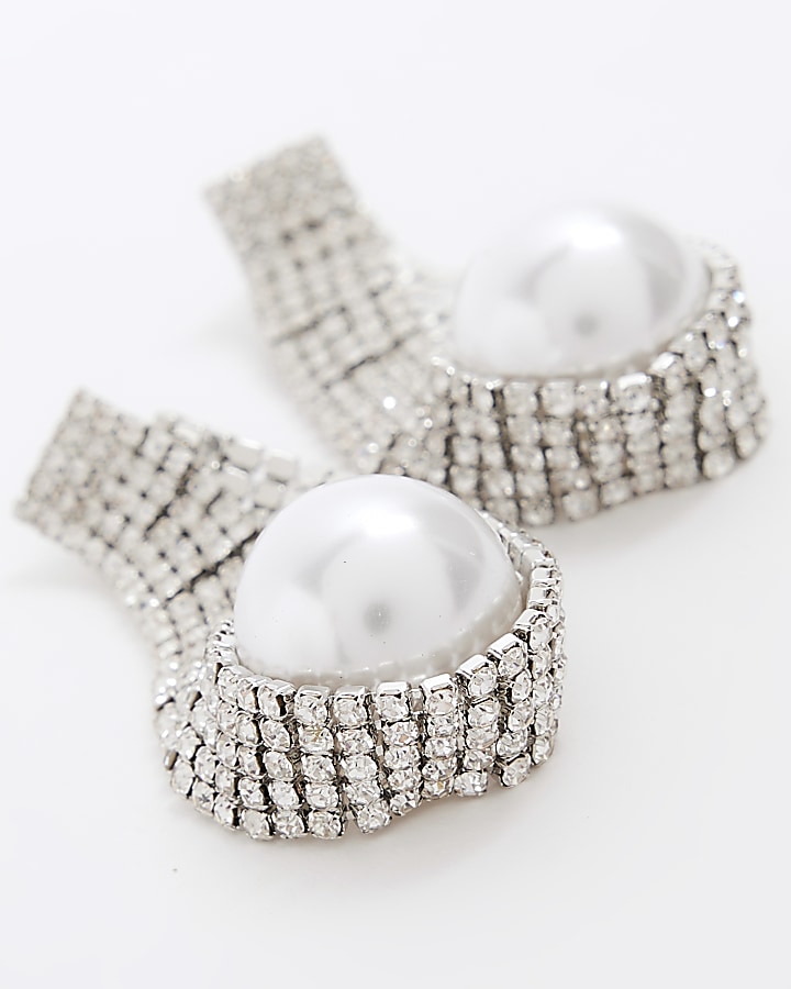 Silver colour stone hoop earrings