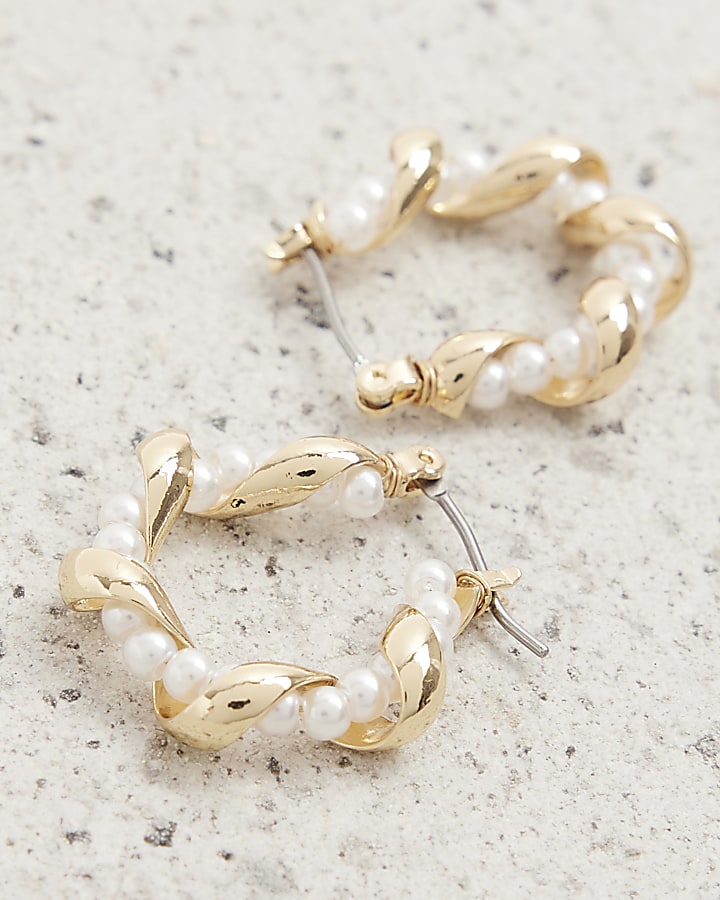 Gold colour pearl hoop earrings